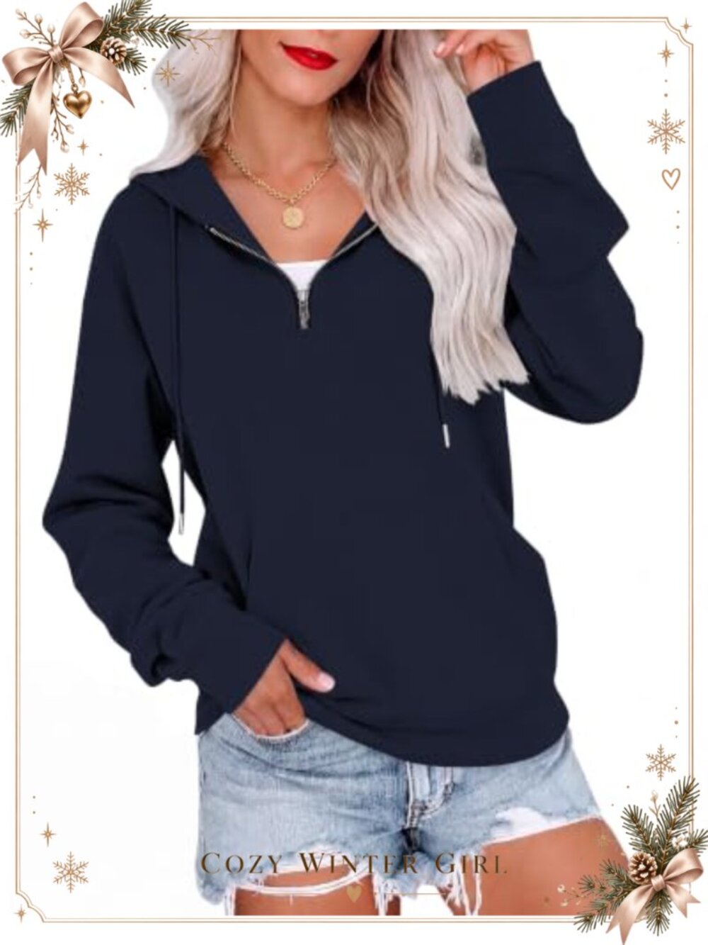 Half Zip Hoodie Oversized Pullover Sweatshirt Kangaroo Pocket Drawstring Hood